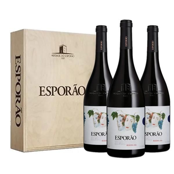 Kit 3 Vinho Tinto Esporão Reserva 750ml Com Caixa De Madeira Na Fox Importadora 