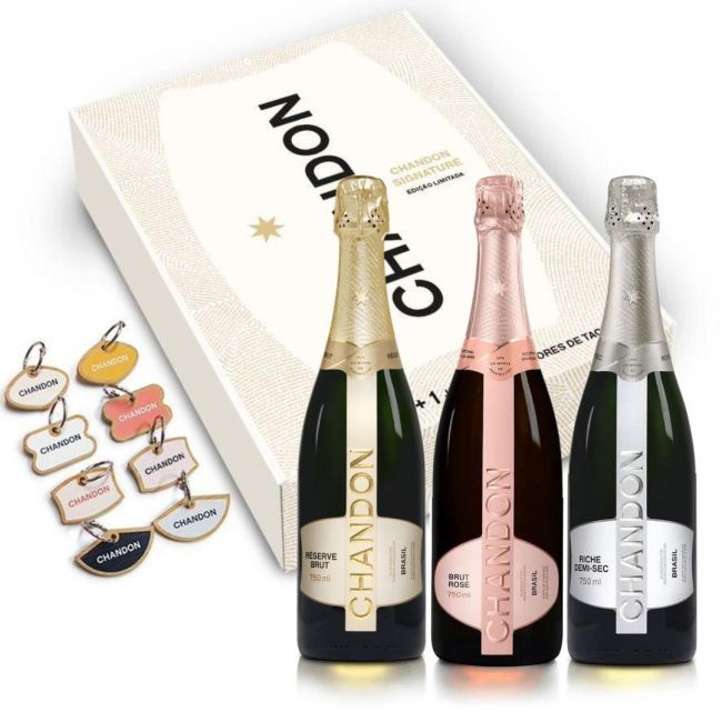 Kit Chandon com Marcadores de Taça - 01 Reservé Brut 750ml + 01 Riche Demi-Sec 750 + 01 Brut Rosé 750ml