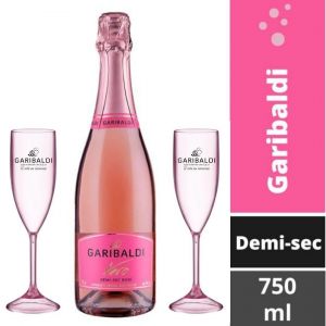 Kit Espumante Garibaldi Vero Demi Sec Rosé 750ml + 2 Taças Personalizadas