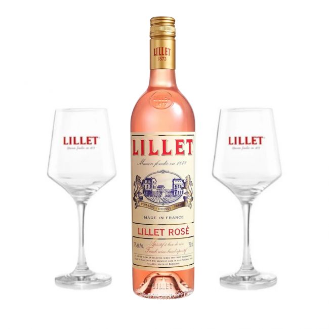 Lillet Aperitivo Licoroso de Vinho Rosé 750 ml + 2 Taças Personalizadas